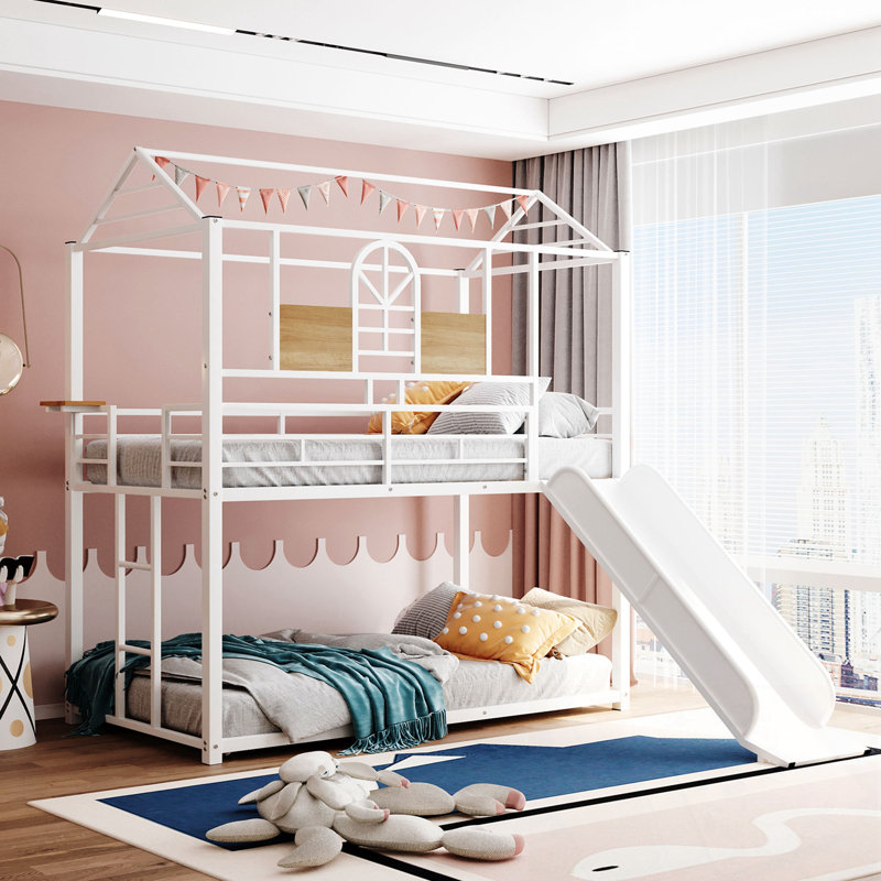 Twin Over Twin Metal Bunk Bed With Slide