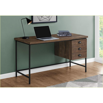 Bureaux, bureau d'ordinateur moderne de 55 po avec tiroirs de rangement, métal noir stratifié gris | Gris | Panneau de particules
