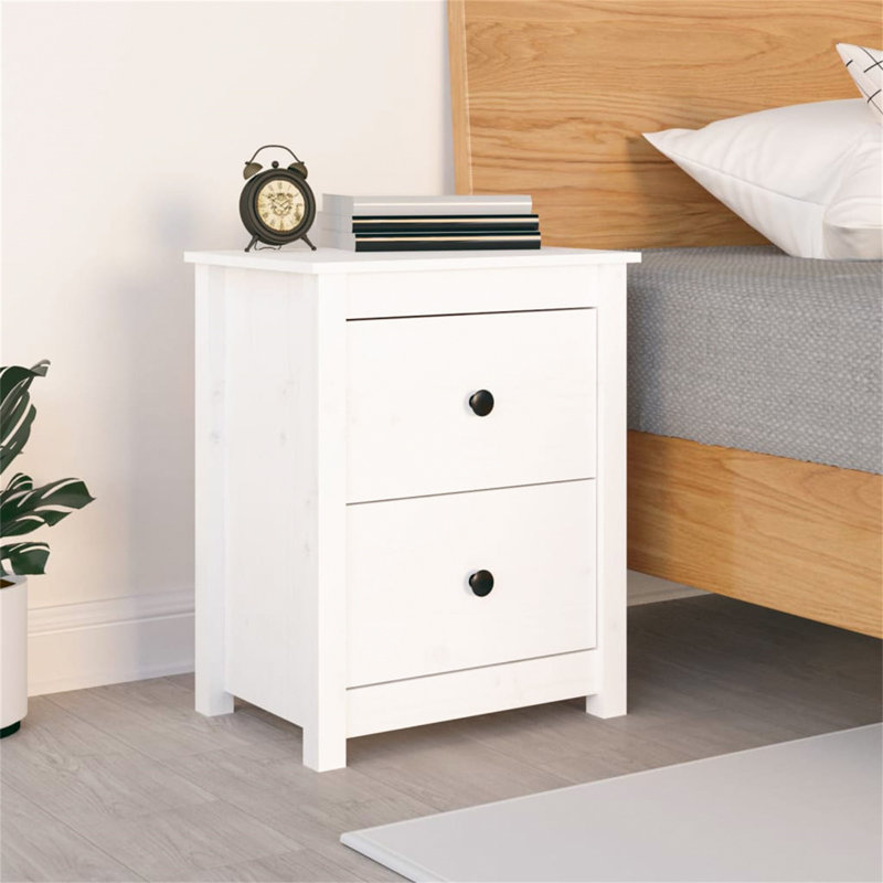 Guthbiorn 50cm W Solid Wood Bedside Table, White, Individual