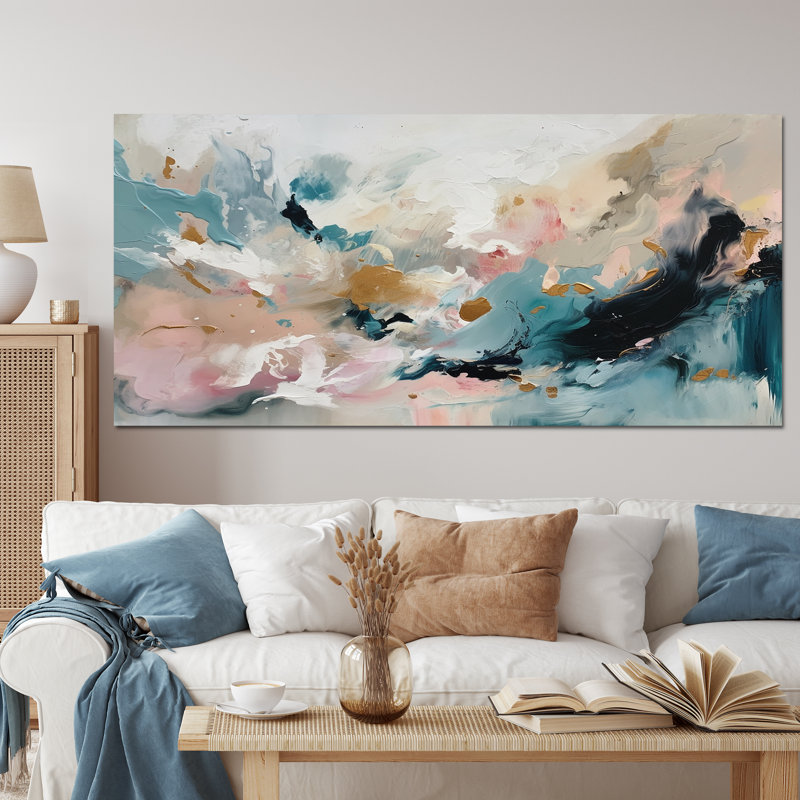 Delicate Brushstrokes, peinture abstraite V - Reproduction d'art sur toile, Toile tendue, H 28 po x l 60 po x P 1,5 po