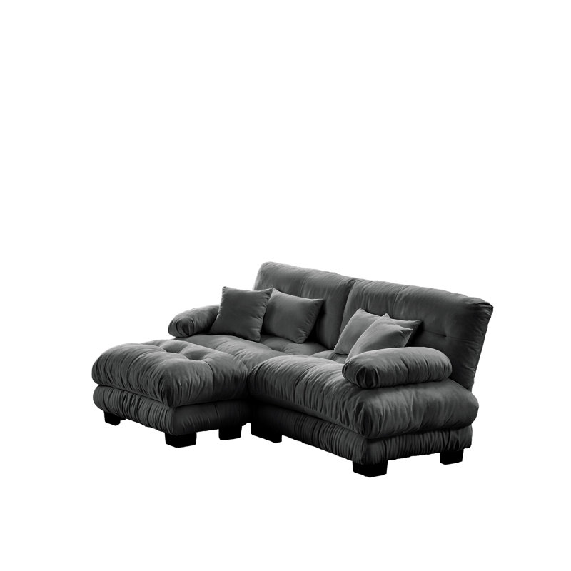 Canapé 2 places avec repose-pieds Chenille, Gris, H 35,4 po x l 94,4 po x P 36 po