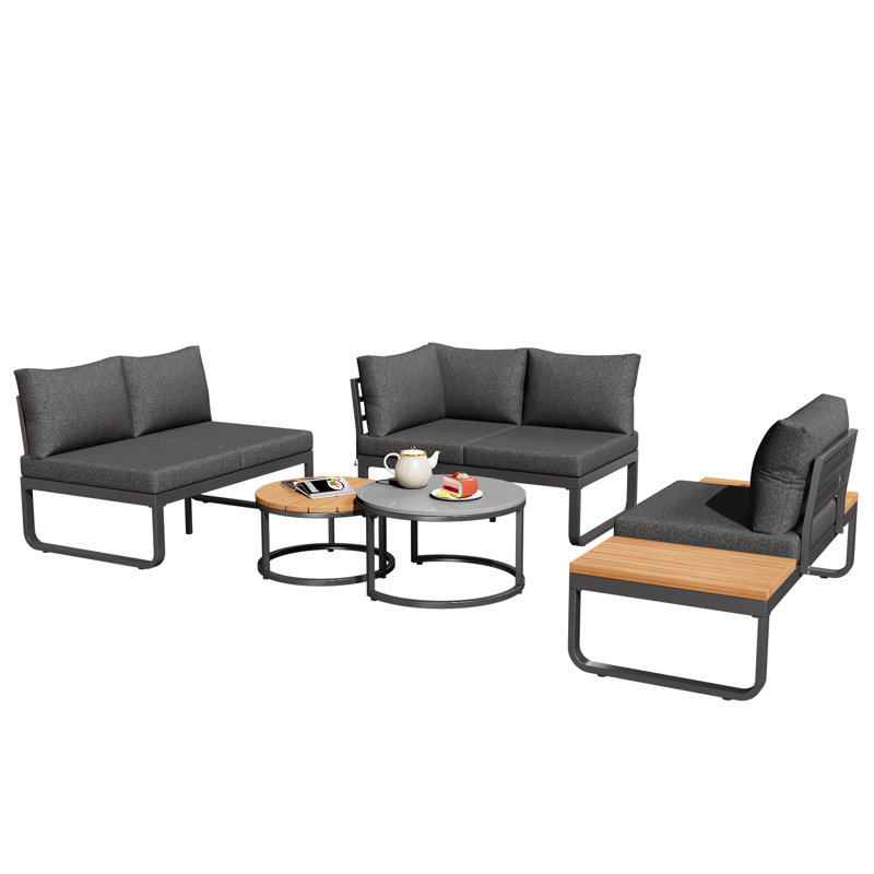 5 Person Garden Lounge Set With Cushions  And Coffee Table Grey