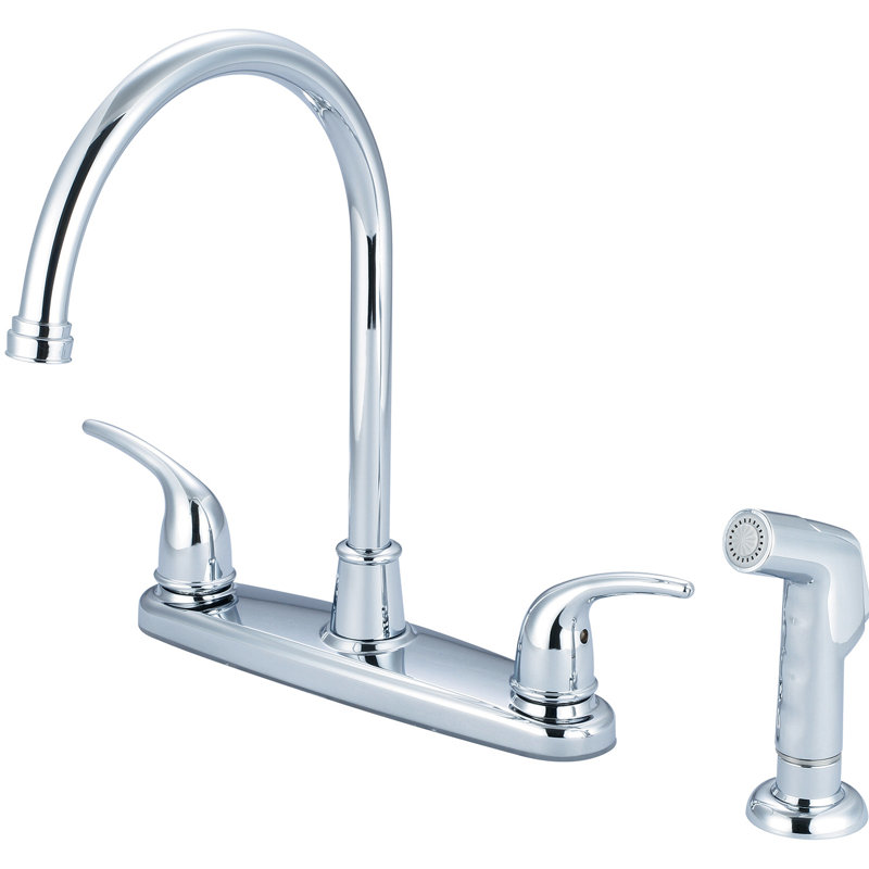 Robinet de cuisine à poignée double avec jet latéral, Chrome
