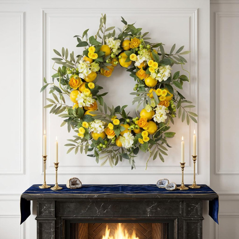 Lemon/Floral Foam Wreath, 28" H x 28" W x 6.5" D