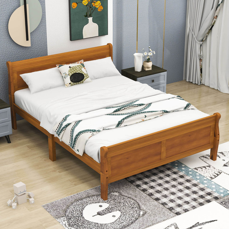 Lit plateforme en bois avec tête et pied de lit, Chêne, Grand