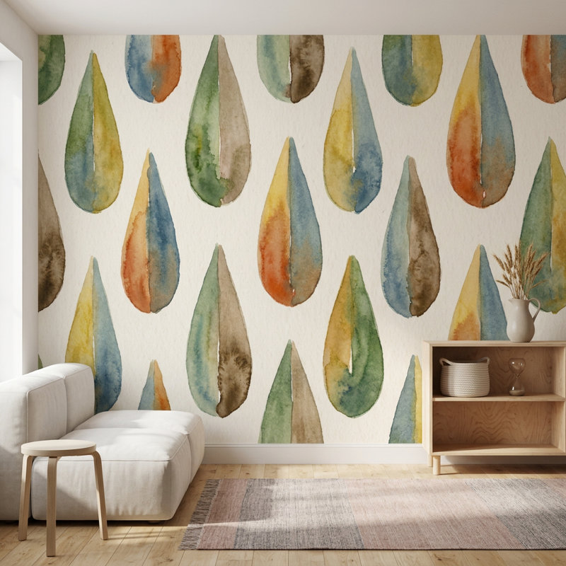 Papier peint texturé aquarelle abstrait mural, 100 po x 96 po, Non tissé