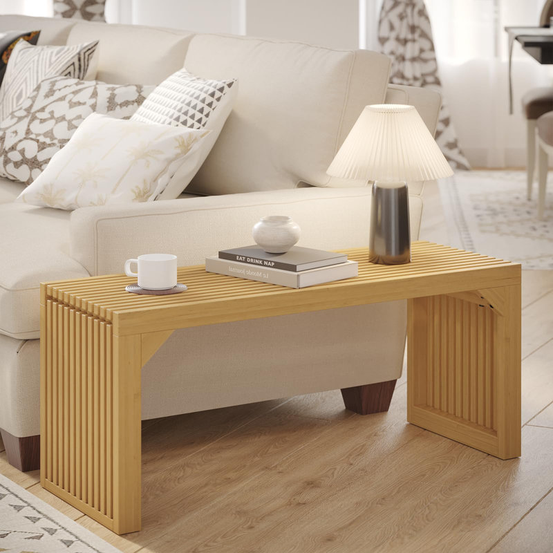 Natural Solid Pine Slatted Indoor Dining Bench, 35 in.