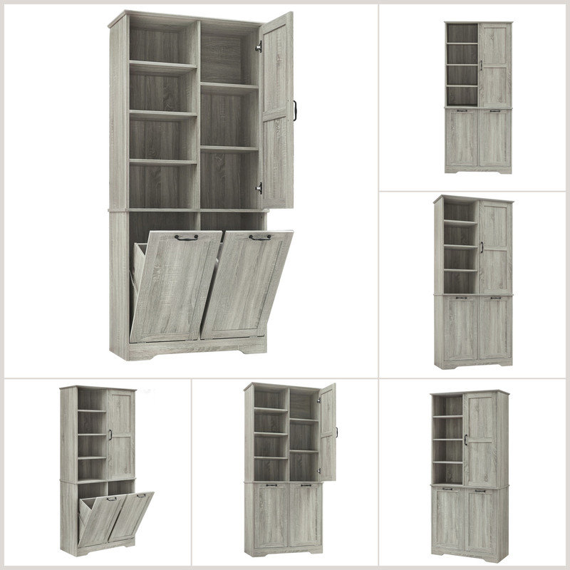 Bathroom Vanity Cabinet with Two Laundry Baskets, Freestanding Bathroom Cabinet, Oak