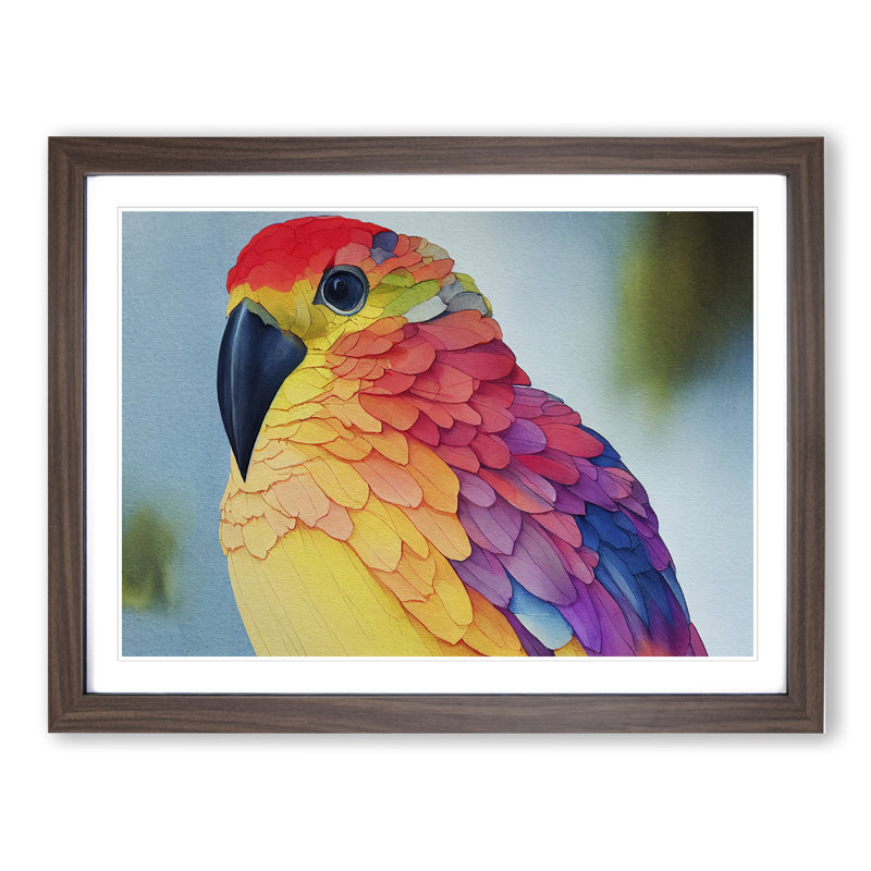 Sparkling Watercolour Bird - Framed Print, 25cm H x 34cm W x 2cm D, Walnut