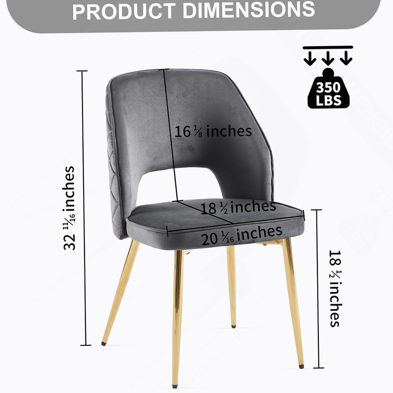 Ensemble de 4 chaises de salle à manger en velours gris avec pieds en métal et dossier rembourré à dossier creux