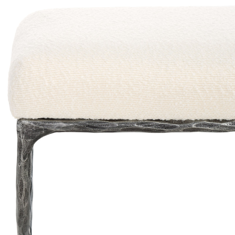 Janeen Boucle And Metal Bench, Ivory, Black