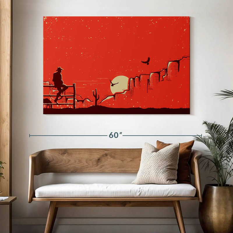 Paysage de coucher de soleil Lelar Cowboy, H 34 po x l 51 po