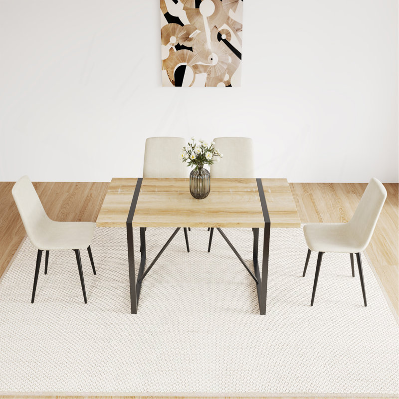 Ensemble de table de salle à manger en bois aggloméré de 55 po et 4 chaises de salle à manger modernes en bois aggloméré, base et pieds en métal