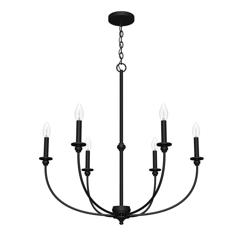Hunter Southcrest 6 Light Chandelier Ceiling Light Fixture, Flat Matte Black