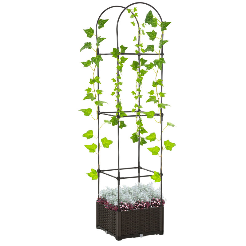 Lit de jardin surélevé avec treillis Outsunny, jardinière à arrosage automatique, jardinières à tomates 69,7 po pour plantes grimpantes, fleurs de vigne