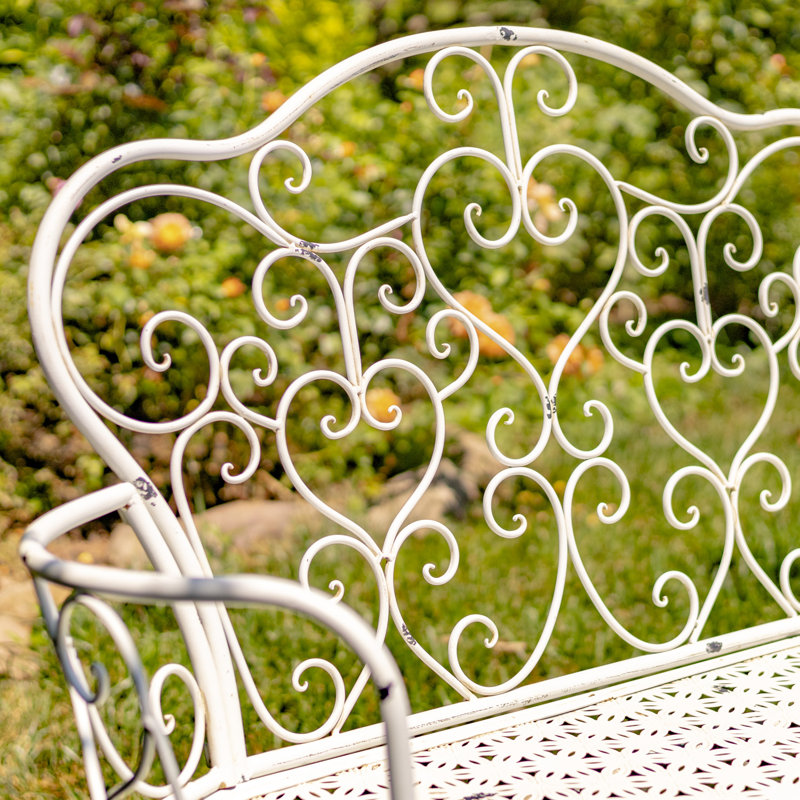Banc de jardin en fer thermolaqué Psyllatos, Blanc antique