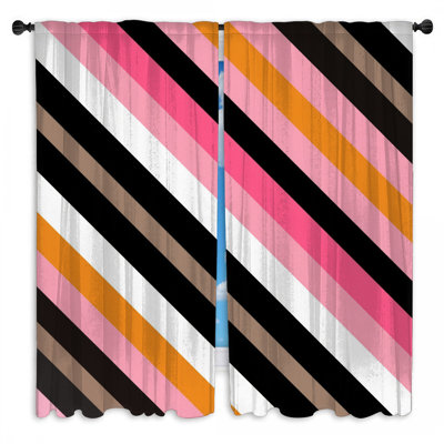 Rideaux de fenêtre diagonaux multicolores à rayures - 2 panneaux