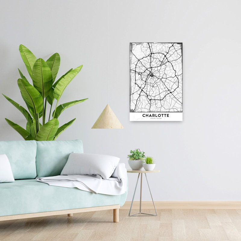 «Charlotte Street Map», rétro, art abstrait de ville murale, 24" H x 16" W