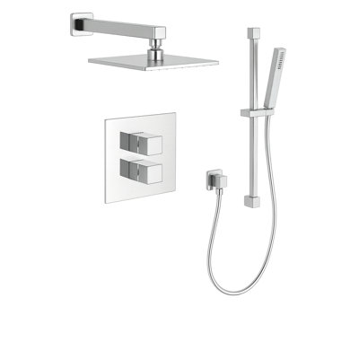 Abruzzo Thermostatic Shower System with 2-Way Diverter, 8-Inch Rain Shower Head and Hand Shower with Slide Bar, Valve Included