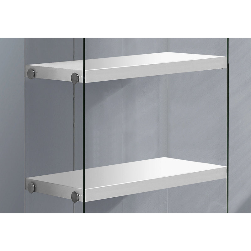 Bookshelf, Bookcase, Etagere, 5 Tier, 60"H, Office, Bedroom, Glossy Laminate, Clear Tempered Glass, Contemporary, Modern