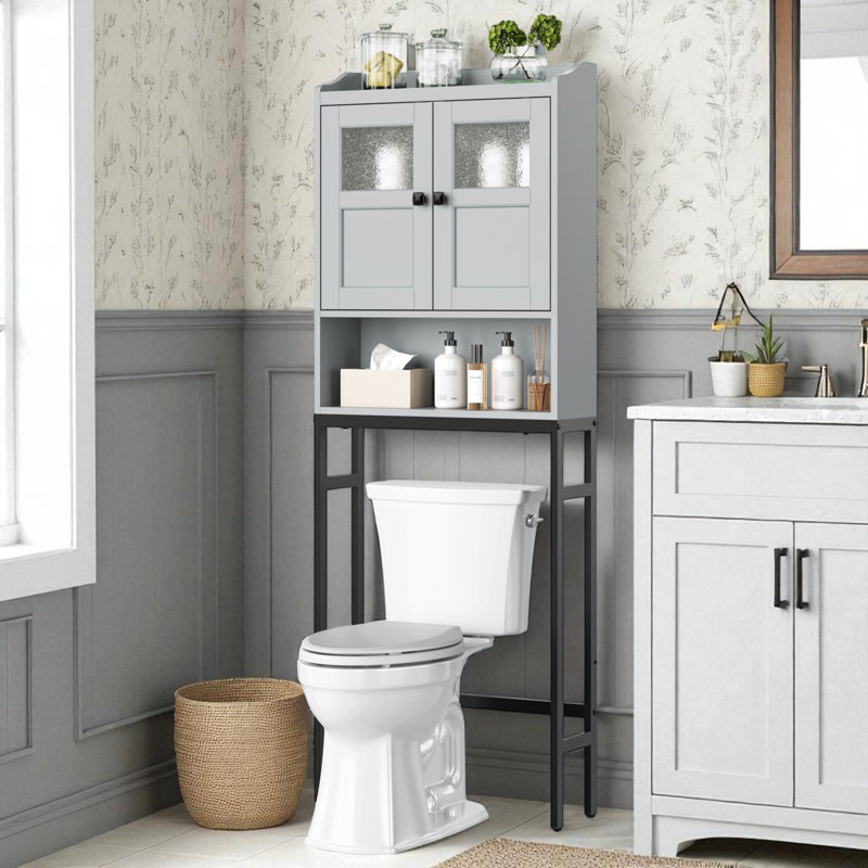 Over The Toilet Storage Cabinet, Above Toilet Storage With Double Doors And Soft Hinges Over Toilet Storage Shelf, Gray