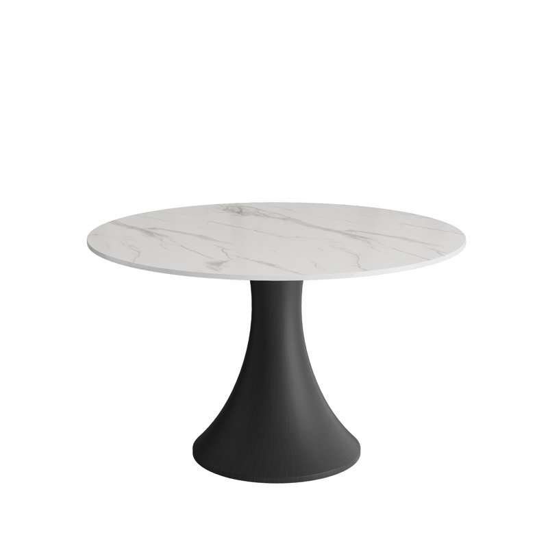 Mid-Century Round For 4-8 Dining Table With Luxurious Stone Top And Elegant Sculptural Pedestal Jacquetta, White/Gray