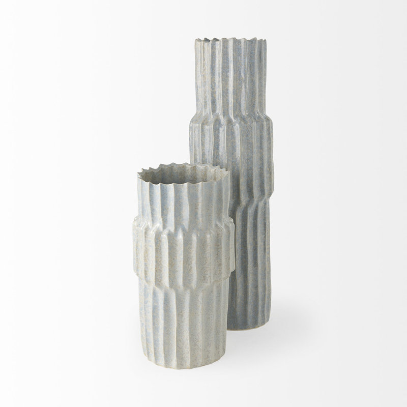 Zahari Ceramic / Porcelain Table Vase, 23" H x 6.7" W x 6.7" D, Gray