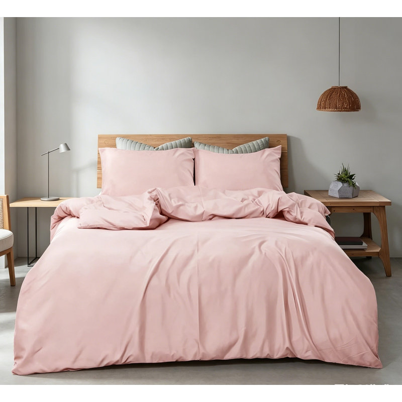Microfiber Solid Colour Duvet Cover Set, King Size Bed Duvet Cover + 2 Pillowcases, Pink