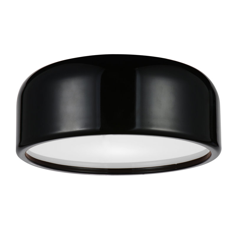 14" Black Flush Mount Light for Bedroom, Hallway – 2-Light Drum Shade Design with E26 Bulb Base – LED/Dimmer Compatible, Low-Profile – BACL Certified