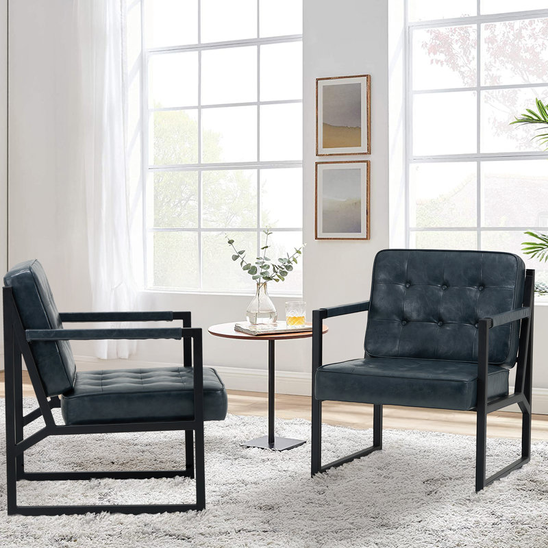 Geraldina Faux Leather Armchair, Blue Faux Leather