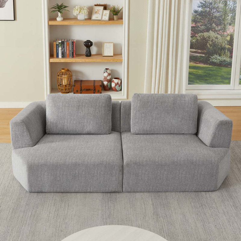 Chenille Fabric 3 Seater Compressed Sofa,No Assembly, Gray