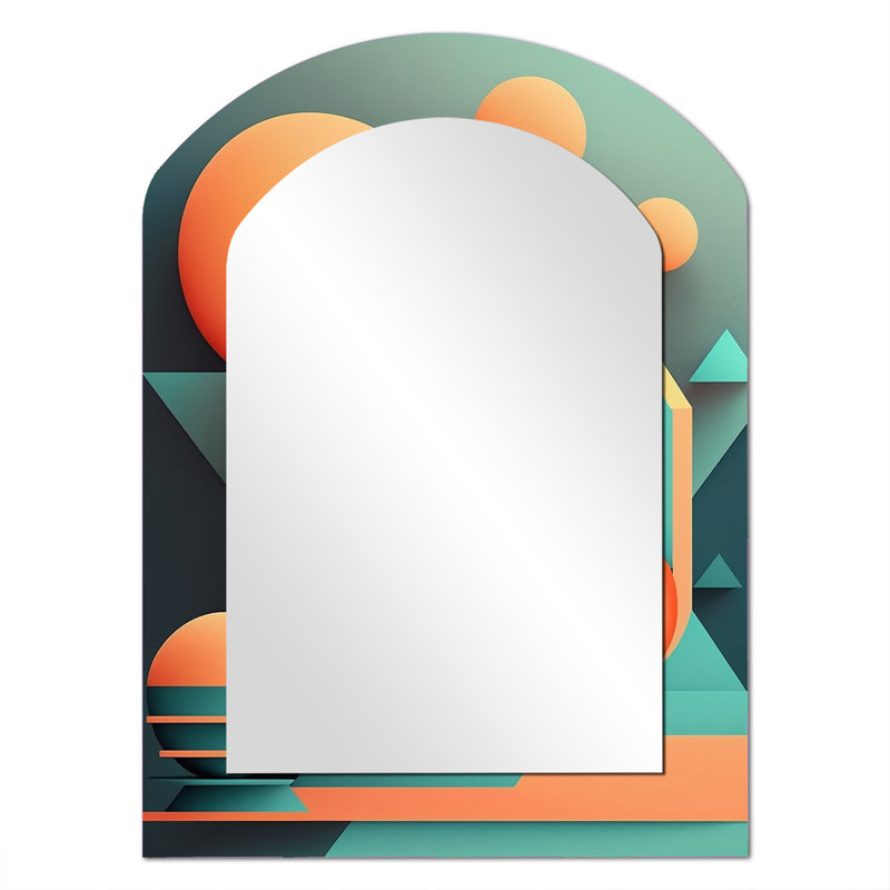 Graphic Retro Compositions II - Geometric Arch Large Mirror, Modern Asymmetrical Unique Wall Mirror Decor, Printed Metal Art