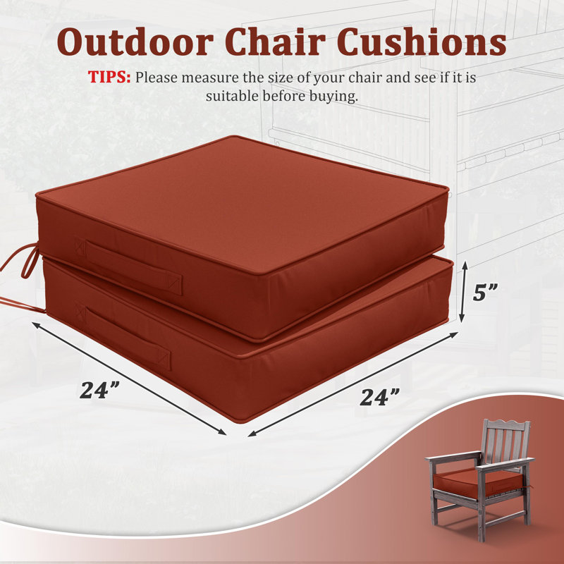 Outdoor 5” Seat Cushions And 24”X24” Outdoor Cushions Dining Seat Cushions , Terra Red