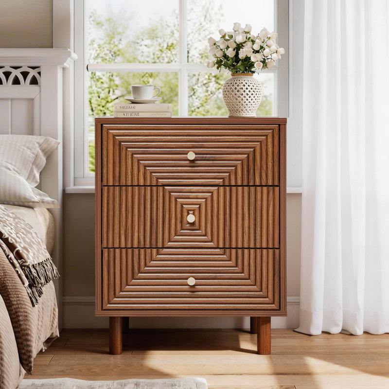 Chanson 3-Drawer Nightstand With Solid Wood Legs, Brown
