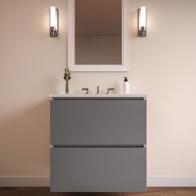Ensemble de meuble-lavabo double cartésien Curated, Gris Pierre, Blanc, 31 po de largeur