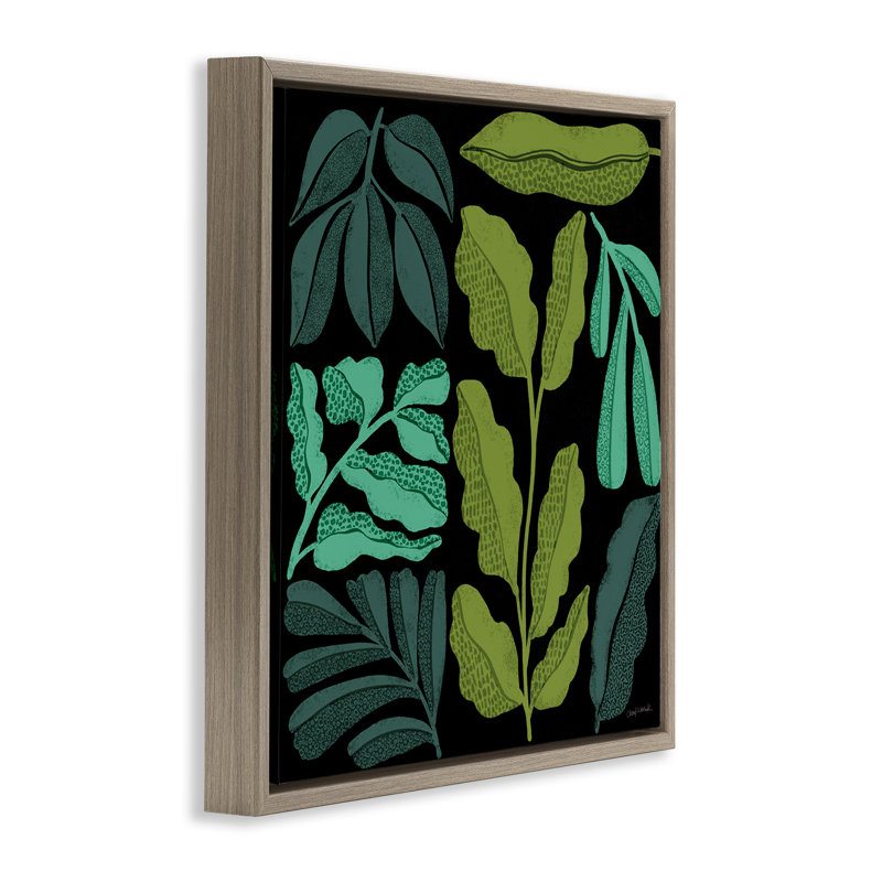 «Plant Sprig Collage» par Cheryl Warrick, Cadre flottant orme Montalcino, H 18 po x l 18 po