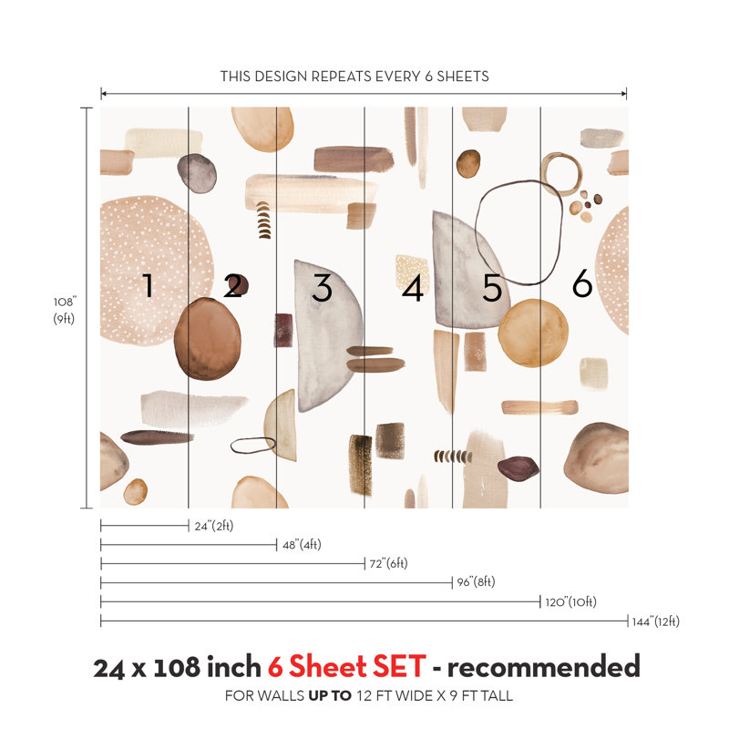 Midcentury Modern Art Peel And Stick Mural, Brown, 24" L x 9" W