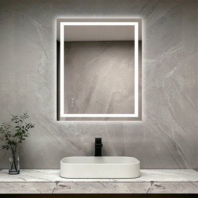 Miroir de salle de bain 30 po x 36 po à DEL avec éclairage à intensité variable et antibuée avec 3 modes de couleurs, montage horizontal / vertical étanche IP44