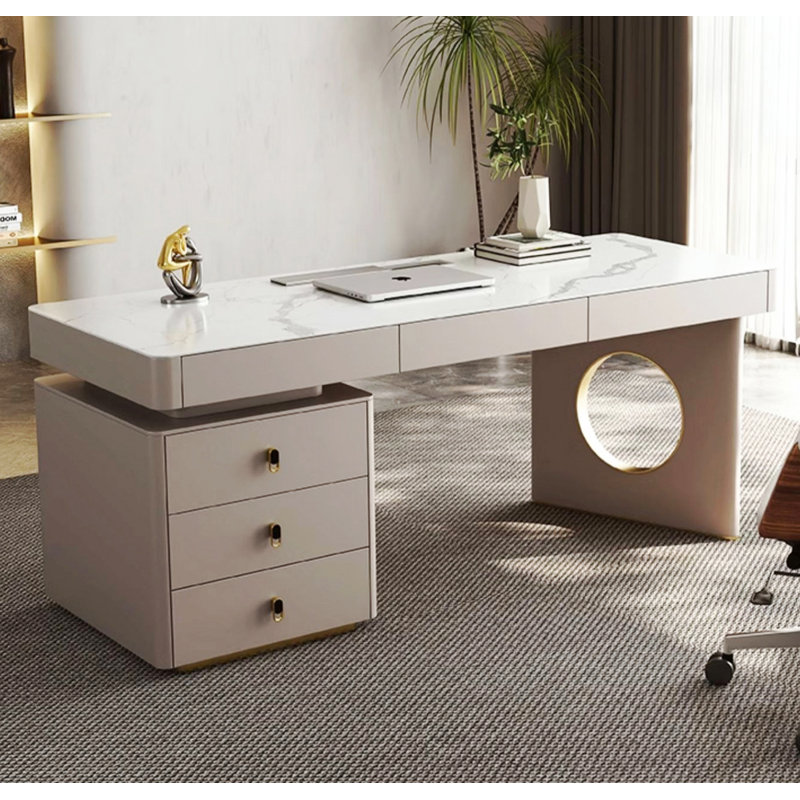 Bureau italien de luxe en pierre frittée avec tiroirs Italian Light, H 29,53 po x l 62,99 po x P 27,56 po