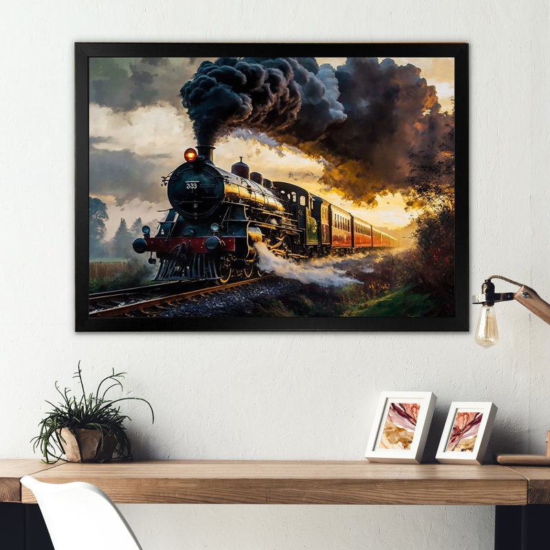 Vieux train aux États-Unis - train, art mural, Cadre simple noir, L 44 po x H 34 po x P 1,5 po