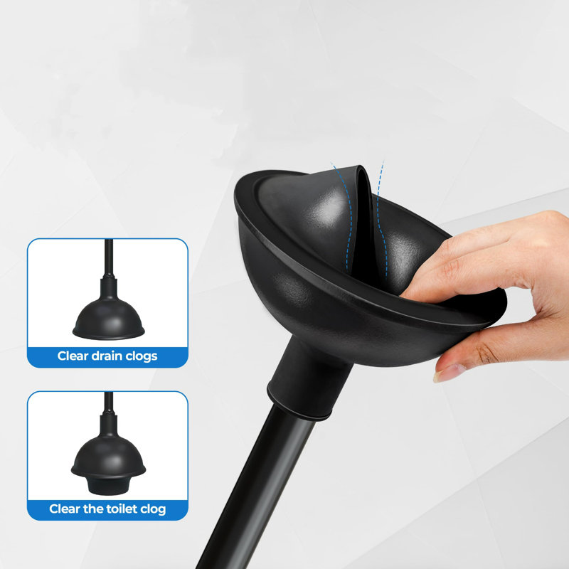Black Heavy Duty Toilet Brush and Plunger Set with Holder
