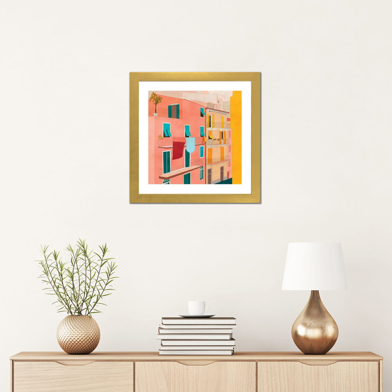 «Shapes Study Tartaruga» par Ana Rut Bré - impression d'art graphique, Papier encadré doré, Blanc, H 16 po x l 16 po x p 1 po