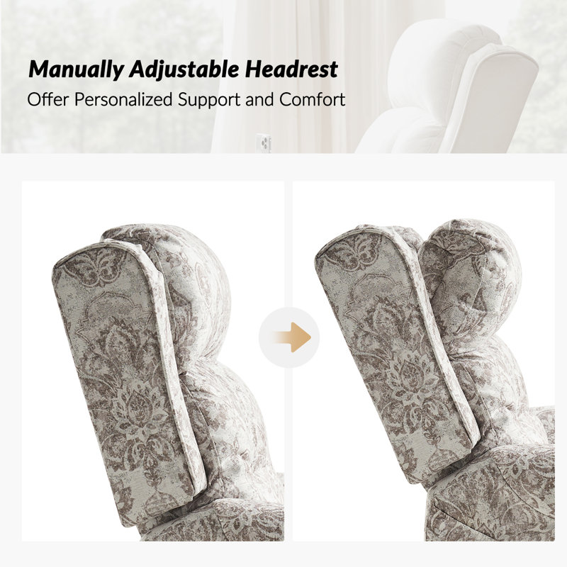 Power Lift Assist Heated Standard Recliner , Damask