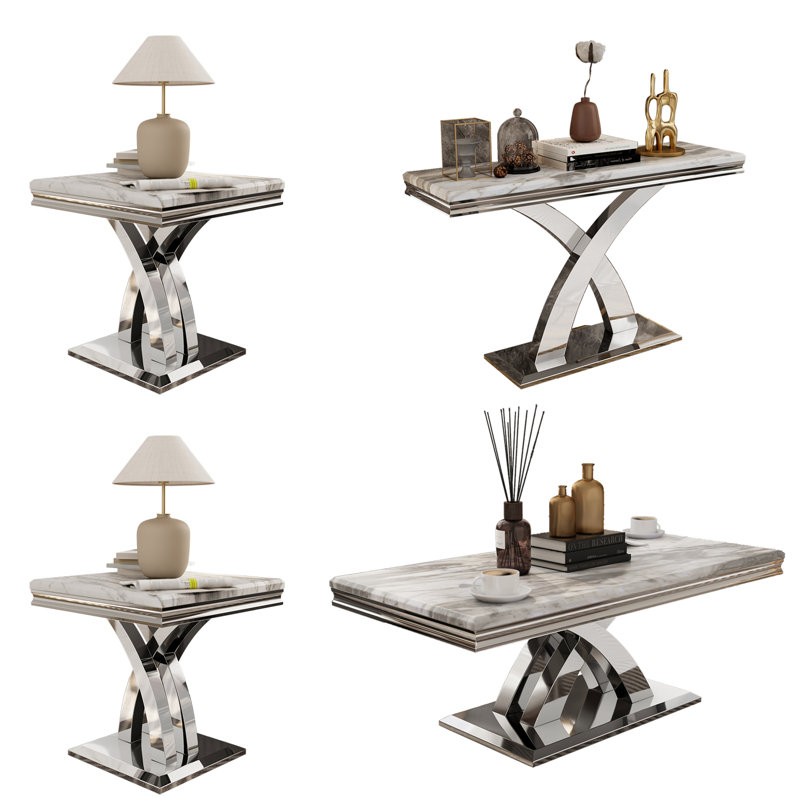 Ensemble de table de salon 4 pièces, Gris/argent
