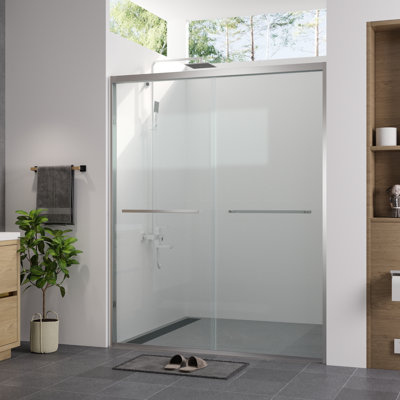 - Finished 56 60" Adjustable Width Double Sliding Shower Enclosure With 1/4"  6Mm  Tempered Glass, Waterproof And For Bathroom Clear Glass Door Hardware, Design