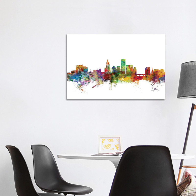 Providence, Rhode Island Skyline by Michael Tompsett - 1 Piece Wrapped Canvas Painting, 101.6 cm H x 66.04 cm W x 1.91 cm D