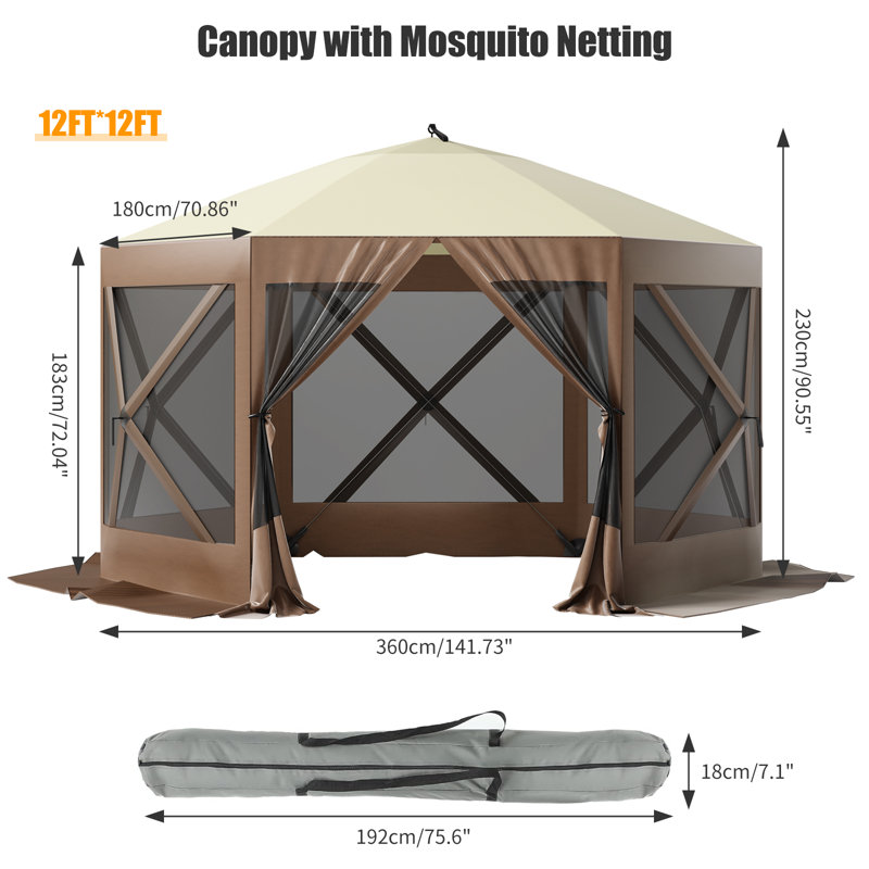 Tente de protection pour abri de jardin avec auvent de camping, H 90,55 po x l 141,73 po x P 141,73 po, Brun