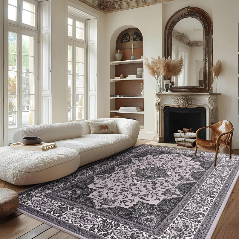 Tapis à motif floral lavable Fillender, Rectangle 5 pi x 7 pi