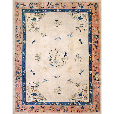 1920s Wool Chinese - Peking Antique Rectangle Room Size Knotted Ivory Rug
