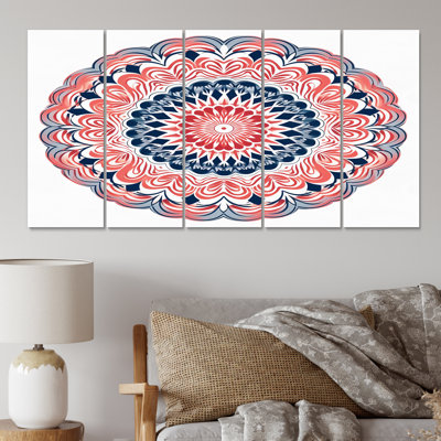 Exquis Mandala In Retro III - Boho Mandala, art mural salon - 5 panneaux égaux
